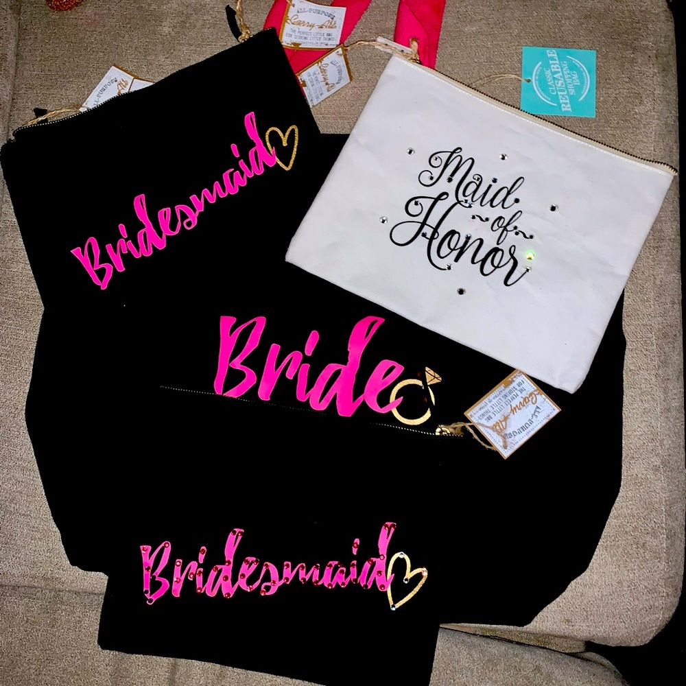 6 BAGS~Bride, Maid of Honor & 4 Bridesmaid Carry-All Bags -NWT 2 have Swarovski